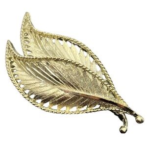 Vintage Signed BSK Gold-Tone Two Leaf Brooch
